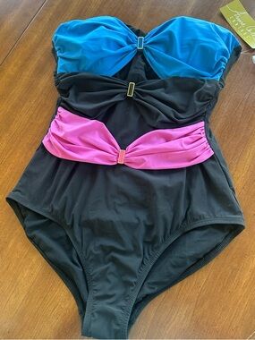 Anne Cole Control One-Piece Swimsuit with Blue and Pink Accents